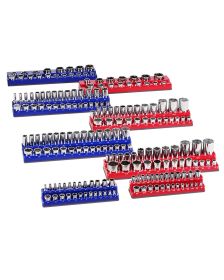 Magnetic Socket Organizer Set, 8PCS Socket Holder, 1/4'', 3/8'' & 1/2'' Metric SAE Socket Trays with Clear Labels
