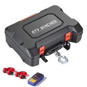 Portable Winch, 4500 lbs 12V DC Electric Winch with Synthetic Rope, Wireless & Wired Remotes, Box-Style Recovery Kit with Fairlead, Clevis Hook