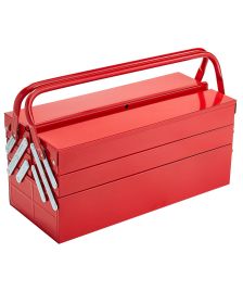 Metal Tool Box, 18-inch, 3-Tier 5-Tray Portable Folding Tool Chest Organizer with Handle & Lock Hole, Powder Coated Steel