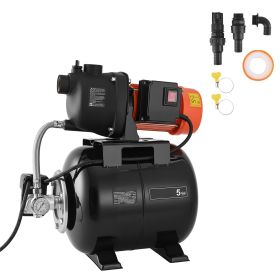 1.1 HP Shallow Well Pump with Pressure Tank, 120V 1320 GPH, Plastic Irrigation Jet Pump with 5-Gal Tank, Automatic Water Booster Transfer System