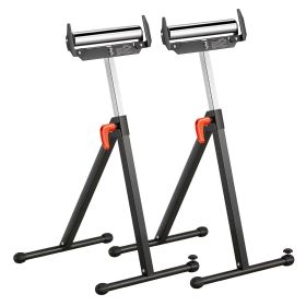 2-Pack Roller Stands, 250 lbs Load Capacity, 27-43 in Adjustable Height, Folding Heavy Duty with Polished Steel Roller Head & Edge Guides