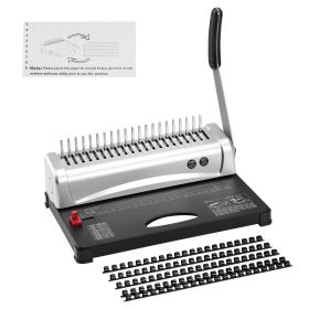 Binding Machine, Comb Binding Machine 21-Holes Binding 450 Sheets, Book Binder Machine with 100 PCS 3/8'' Comb Binding Spines, for Letter Size, A