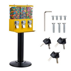 Commercial Vending Machine, Triple Compartment Candy Dispenser with Iron Stand, Gumball and Candy Machine for Business