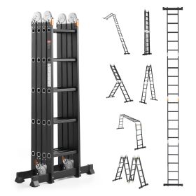 Multi-Purpose Folding Ladder, 7-in-1 Tall Extension Step Ladder, A Frame 5 Step Telescoping Ladder, 19ft Reach Height Heavy Duty Adjustable Ladde