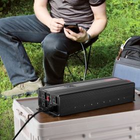 Pure Sine Wave Inverter, 3000 Watt, DC 12V To AC 120V Power Inverter With 2 AC Outlets 2 USB Port 1 Type-C Port, LCD Display And Remote Controlle (Option: Black)