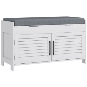 Shoe Storage Bench, Modern Entryway Bench With Cushion, Hidden Compartments, Adjustable Shelves, Shutter Doors, White (Option: White Gray)