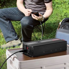 Pure Sine Wave Inverter, 2000 Watt, DC 12V To AC 120V Power Inverter With 2 AC Outlets 2 USB Port 1 Type-C Port, LCD Display And Remote Controlle (Option: Black)