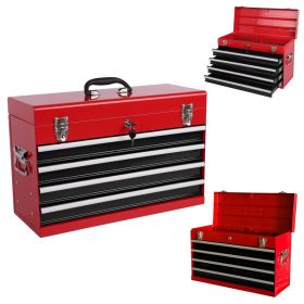 Heavy Duty Metal Tool Box, 21-inch, Portable Metal Tool Box With 4 Drawers, Small Tool Chest With EVA Liners, Ball Bearing Slide Drawers Locking (Option: Red Black)