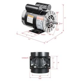 3HP Air Compressor Electric Motor 230V 15.5A 3450RPM 56 Frame CW/CCW Rotation (Factory Setting Is CCW) (Option: Black)