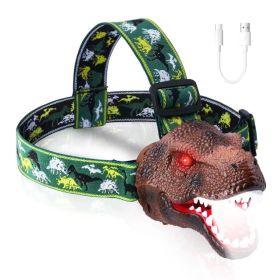 1Pc Dinosaur Headlamp Kids Headlight Dinosaur Flashlight With Realistic Roar Sound 4 Modes Adjustable Headband Kid Camping Gear Unique Gifts For (Option: 1Pc)