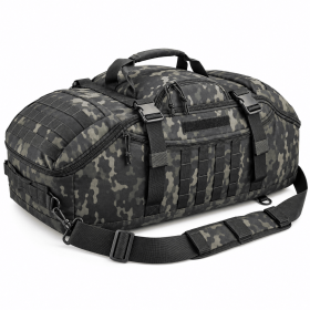 Tactical 65L Large Duffle Bag, 3-in-1 Tactical Backpack MOLLE Pack for Sports, Gym, Outdoor (Color: Black Camo, capacity: 25L)