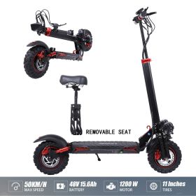 Adult Electric Scooter 1200W Powerful Motor 31MPH High Speed Off Road Scooter 48V 15.6AH Battery 11" Tubeless Tire Double Disc Brake (Color: Black)