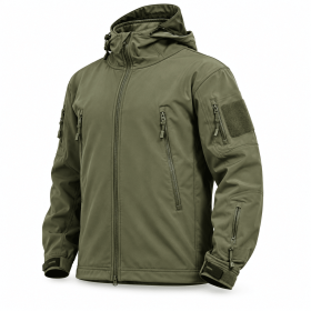 Men's Hooded Outdoor Jacket, Full Zip Tactical Style Jacket with Multiple Zipper Pockets and Adjustable Cuffs for Hiking, Camping and Travel, S–X (Color: OD Green, size: S)
