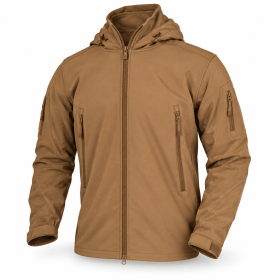 Men's Hooded Outdoor Jacket, Full Zip Tactical Style Jacket with Multiple Zipper Pockets and Adjustable Cuffs for Hiking, Camping and Travel, S–X (Color: Coyote, size: L)