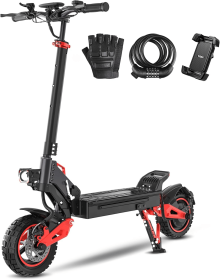 Fast 1600W Electric Scooter with Seat for Adult, Max Speed 28mph, 30miles Range, 48V 18Ah, 10'' Off-road Tires,Foldable Commuter E-scooter (Color: Red)
