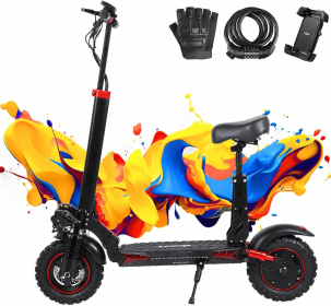 Adult Electric Scooter 1200W Powerful Motor 31MPH High Speed Off Road Scooter 48V 15.6AH Battery 11" Tubeless Tire Double Disc Brake (Color: Red)
