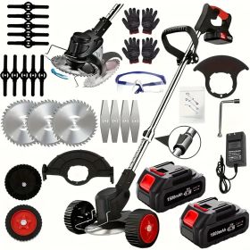 Cordless Electric Weed Wacker Portable Grass Trimmer with 3 Blade Types and 2 High Capacity Batteries Powerful Lawn Mower for Garden Yard Lawn Ma (Color: Black)