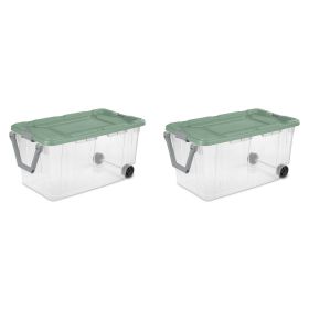 Extra Large Storage Bin, 160 Quart Wheeled Clear Plastic Storage Container with Handle, Gray, Pack of 2 (Color: Clear / Green)