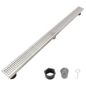 36 Inch Linear Shower Drain with Removable Square Patterned Grate, 304 Stainless Steel with Hair Strainer and Leveling Feet, Brushed Nickel (Option: Default Title)